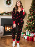 Printed Zip Up Long Sleeve Hooded Jumpsuit - Trendsi - Flyclothing LLC