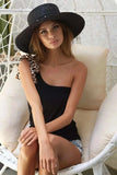 BiBi Rayon Span Knit One Shoulder Top with Leopard Ribbon - Trendsi - Flyclothing LLC