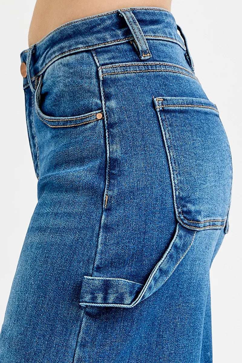 RISEN Full Size High Rise Wide Leg Patch Detailed Jeans Plus Size - Trendsi - Flyclothing LLC