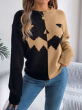 Contrast Round Neck Long Sleeve Sweater - Trendsi - Flyclothing LLC