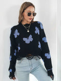 Distressed Butterfly Cropped Sweater - Trendsi - Flyclothing LLC