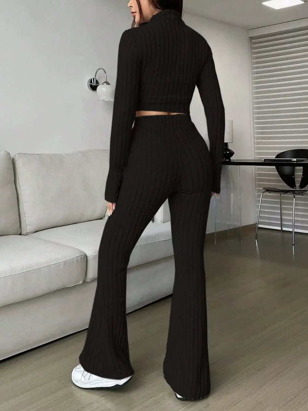 Zip Up Long Sleeve Top and Pants Set - Trendsi - Flyclothing LLC