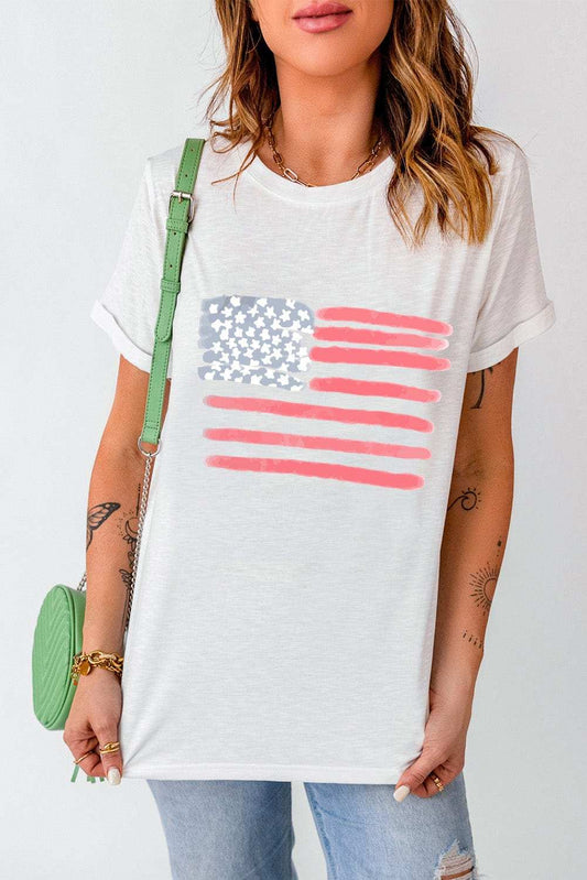 US Flag Round Neck Short Sleeve T-Shirt - Trendsi - Flyclothing LLC