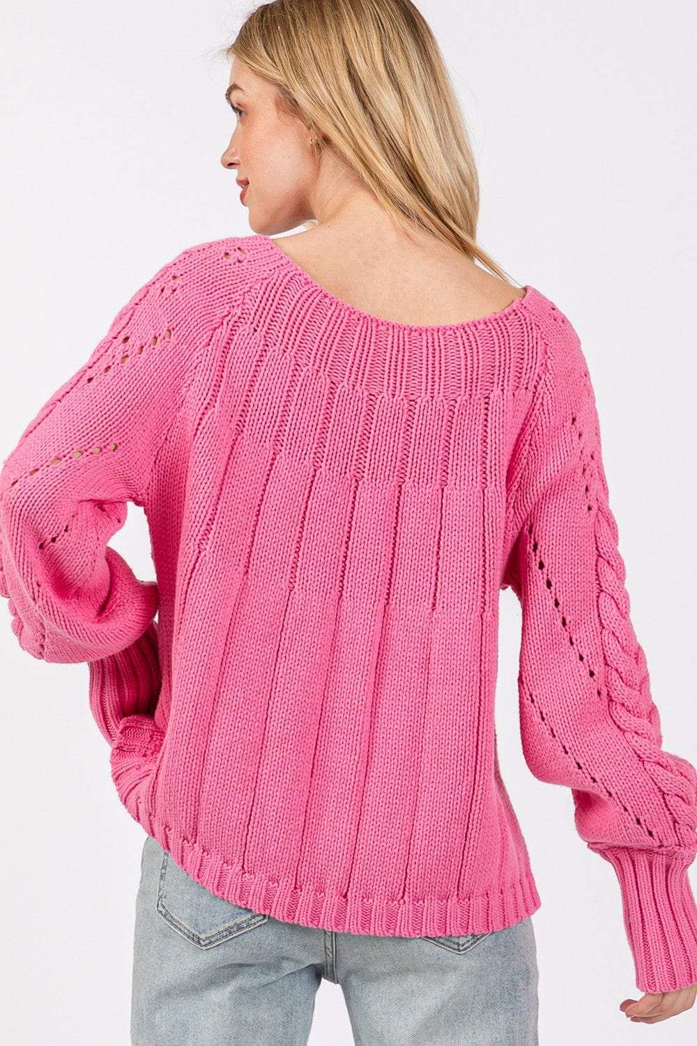 SAGE + FIG Cable-Knit Long Sleeve Sweater - Trendsi - Flyclothing LLC