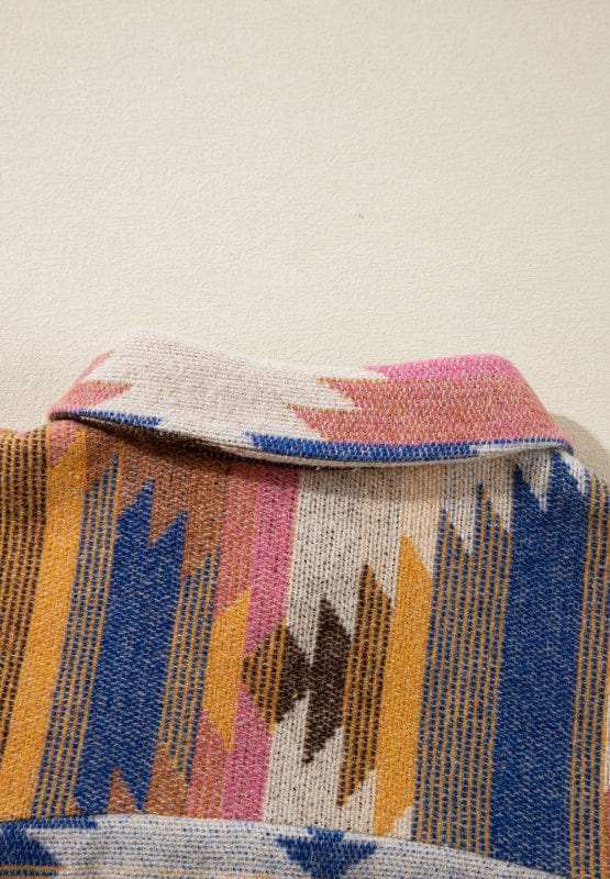 Geometric Button Up Long Sleeve Jacket - Trendsi - Flyclothing LLC