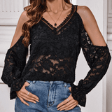 Women's V-Neck Mesh Cold Shoulder Lace Blouse H8H56REFVW - Anonymous - Flyclothing LLC