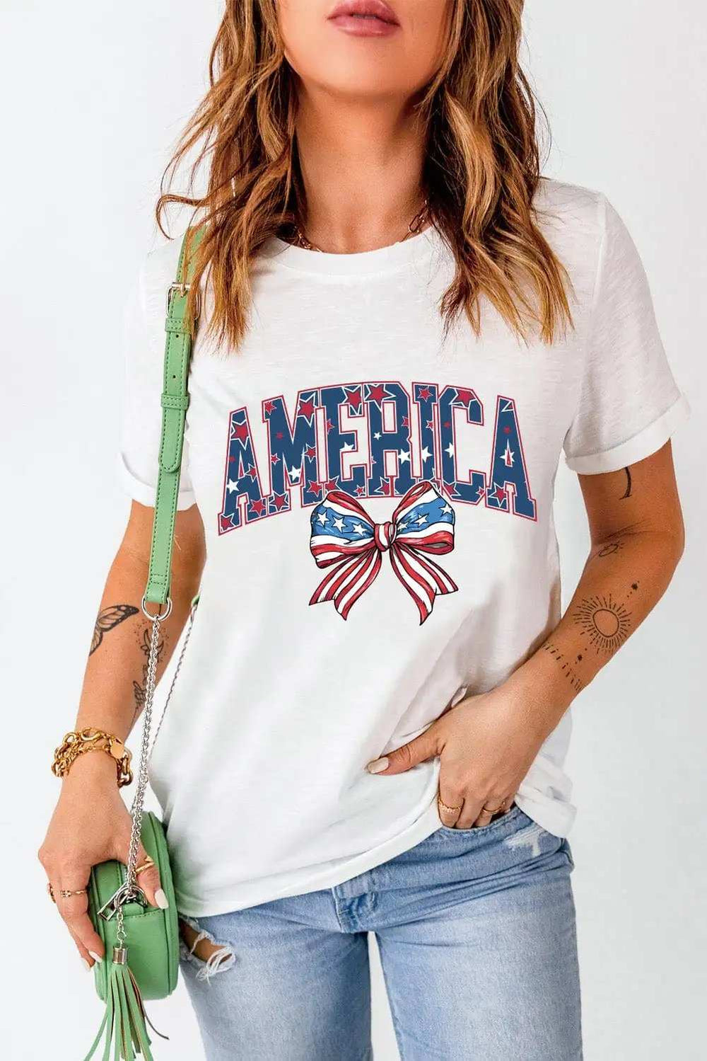 AMERICA Round Neck Short Sleeve T-Shirt - Trendsi - Flyclothing LLC