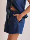 Elastic Waist Denim Shorts - Trendsi - Flyclothing LLC