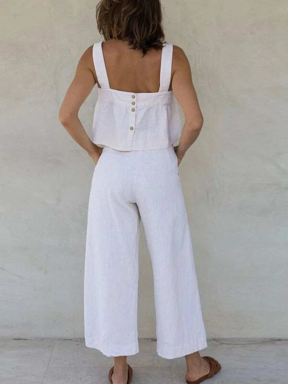 Square Neck Wide Strap Top and Pants Set - Trendsi - Flyclothing LLC