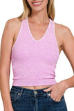 Zenana Washed Ribbed Seamless Bra Padded V-neck Tank Top - Trendsi - Flyclothing LLC