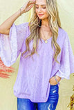 And The Why Feather Detailed 3/4 Sleeve Slub Top - Trendsi - Flyclothing LLC
