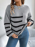 Striped Round Neck Long Sleeve Sweater - Trendsi - Flyclothing LLC