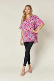 Double Take Full Size Printed V-Neck Short Sleeve Blouse - Trendsi - Flyclothing LLC