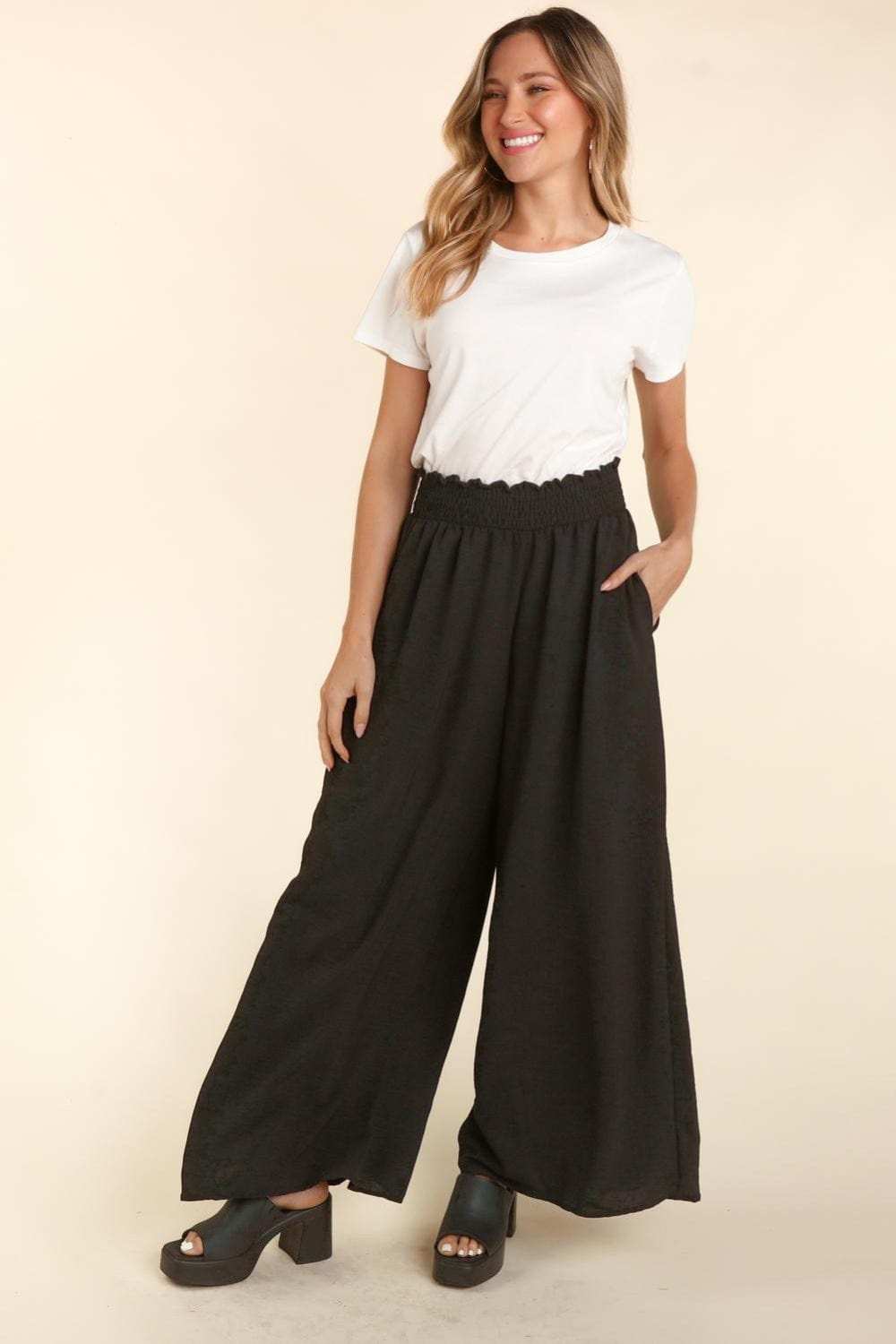 Haptics Elastic Waist Wide Leg Pants with Pockets - Trendsi - Flyclothing LLC