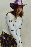 SO ME Mardi Gras Glitter Bow Ribbon Sweater Knit Top - Trendsi - Flyclothing LLC