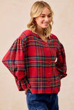 BiBi Christmas Plaid V-Neck Flounce Sleeve Jacket - Trendsi - Flyclothing LLC