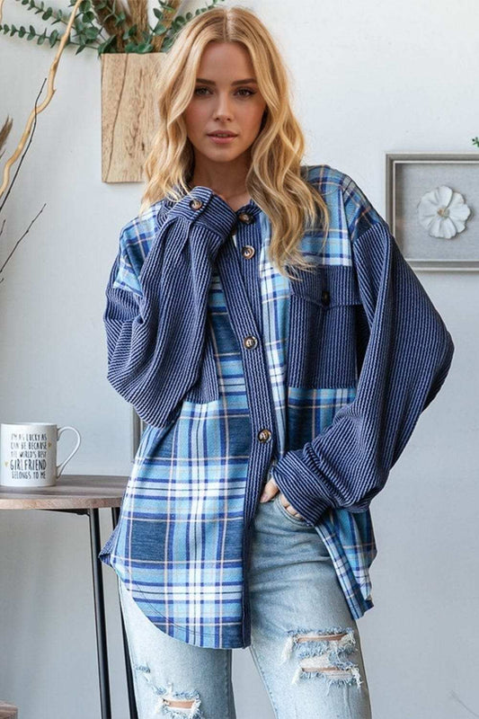 Oh Plaid Button Up Long Sleeve Shacket with Breast Pockets - Trendsi - Flyclothing LLC