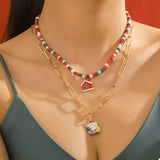 Christmas Double-Layer Necklace with Colorful Beads and Pendant - Trendsi - Flyclothing LLC