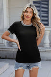 Contrast Trim Round Neck Short Sleeve T-Shirt - Trendsi - Flyclothing LLC