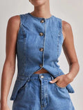 Button Down Denim Vest - Trendsi - Flyclothing LLC