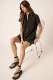 Mittoshop Button Detail Collared Neck Short Sleeve Shirt Dress - Trendsi - Flyclothing LLC