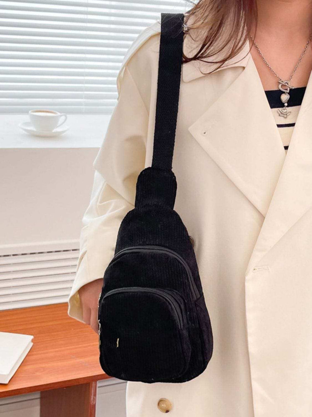 Corduroy Solid Color Crossbody Bag - Trendsi - Flyclothing LLC