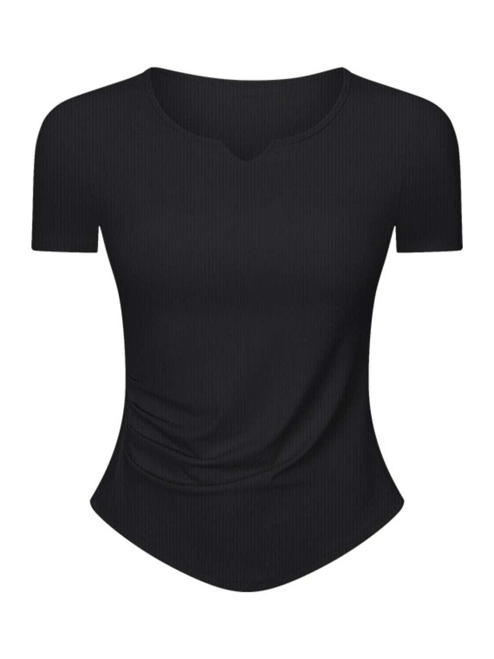 Notched Short Sleeve Active T-Shirt - Trendsi - Flyclothing LLC