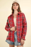 VERY J Contrast Plaid Raw Detail Shirt - Trendsi - Flyclothing LLC