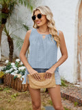 Eyelet Cutout Round Neck Tank - Trendsi - Flyclothing LLC