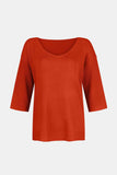 V-Neck Three-Quarter Sleeve Knit Top - Trendsi - Flyclothing LLC
