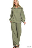 Zenana Ribbed High Neck Half Zip Pullover & Pants Set - Trendsi - Flyclothing LLC