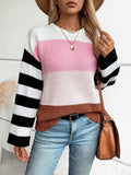 Color Block Round Neck Long Sleeve Sweater - Trendsi - Flyclothing LLC