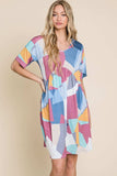 BOMBOM Ruched Color Block Short Sleeve Dress - Trendsi - Flyclothing LLC