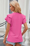 Eyelet Notched Flutter Sleeve T-Shirt - Trendsi - Flyclothing LLC