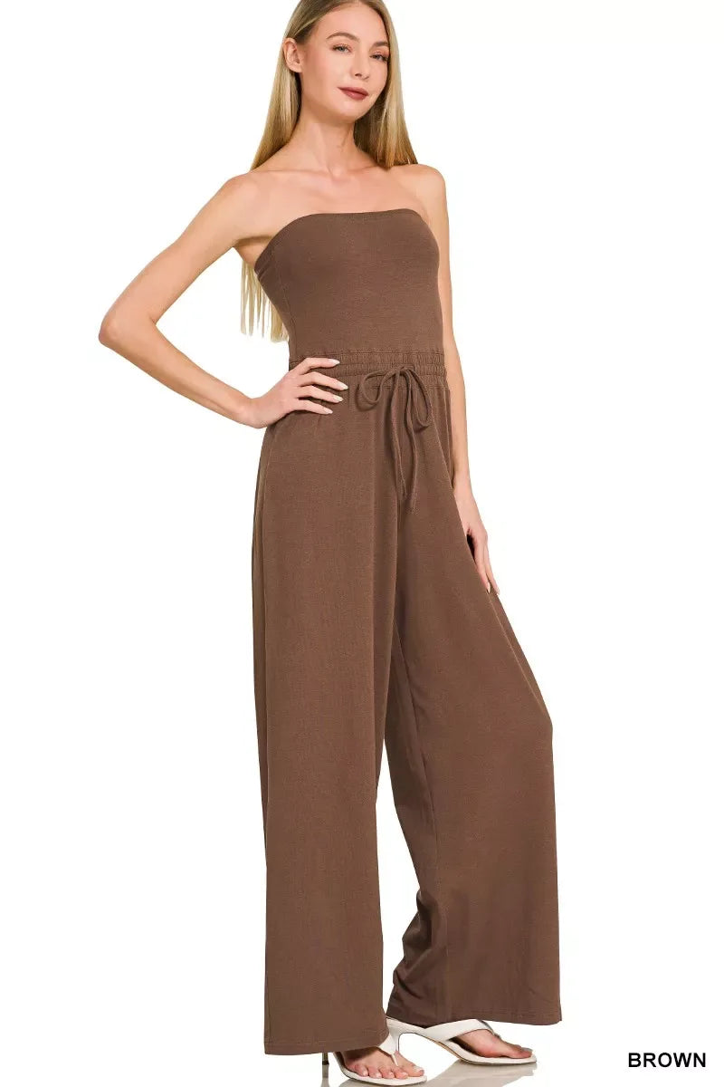 Zenana Tube Top Jumpsuit with Drawstring Waist - Trendsi - Flyclothing LLC