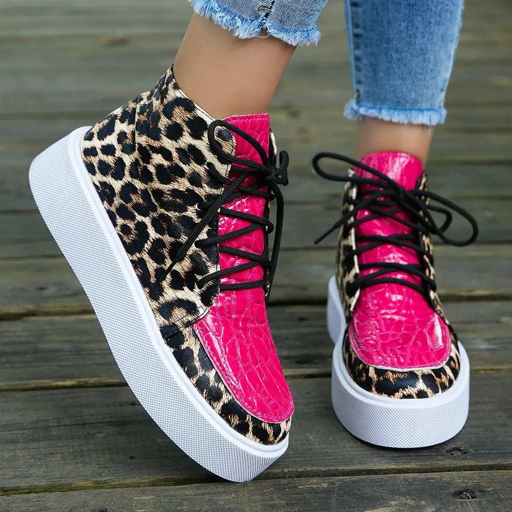PU Leather Leopard Platform Sneakers - Trendsi - Flyclothing LLC
