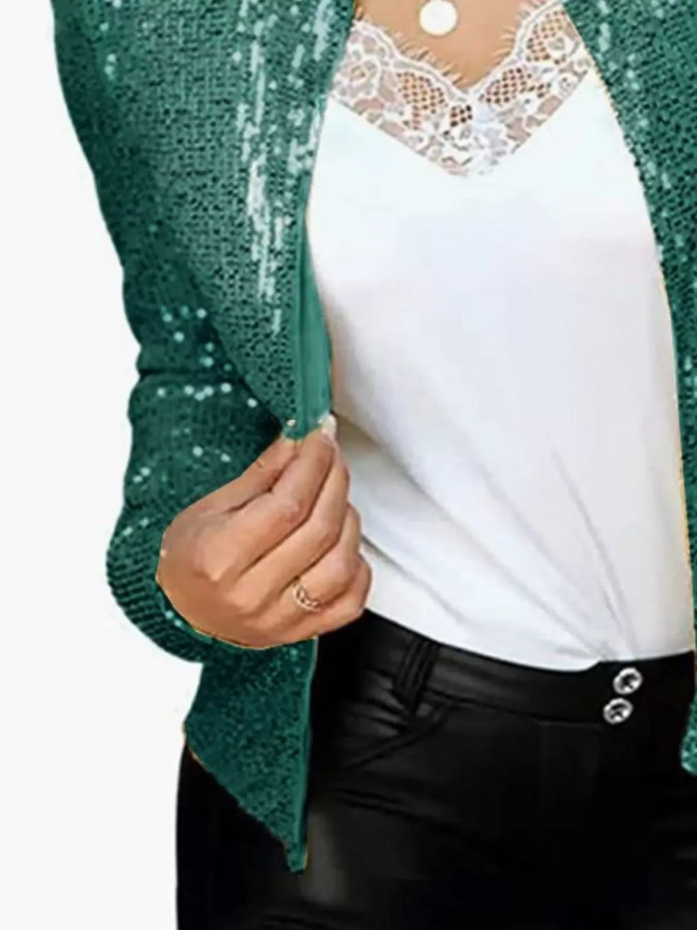 Full Size Sequin Long Sleeve Jacket Plus Size - Trendsi - Flyclothing LLC