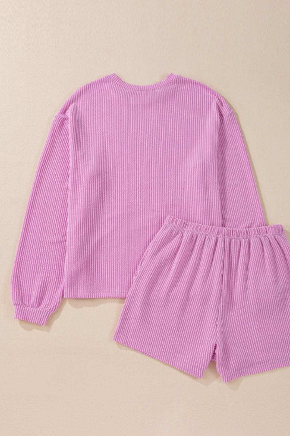 Bubble Gum Rabbit Sequin Corded Rib Top and Shorts Set - Trendsi - Flyclothing LLC