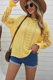 Openwork Round Neck Long Sleeve Sweater - Trendsi - Flyclothing LLC