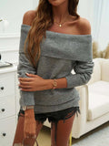 Off-Shoulder Long Sleeve Sweater - Trendsi - Flyclothing LLC
