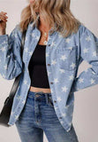 Raw Hem Star Collared Neck Denim Top - Trendsi - Flyclothing LLC