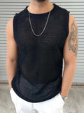 Men's Openwork Round Neck Sleeveless Knit Top - Trendsi - Flyclothing LLC