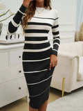 Color Block Round Neck Long Sleeve Midi Dress - Trendsi - Flyclothing LLC