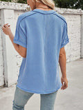 Cord Ribbed V-Neck Short Sleeve T-Shirt - Trendsi - Flyclothing LLC