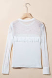 Pearl Decor Mesh Patchwork Ribbed Long Sleeve Top - Trendsi - Flyclothing LLC