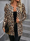Leopard Open Front Puff Sleeve Jacket - Trendsi - Flyclothing LLC