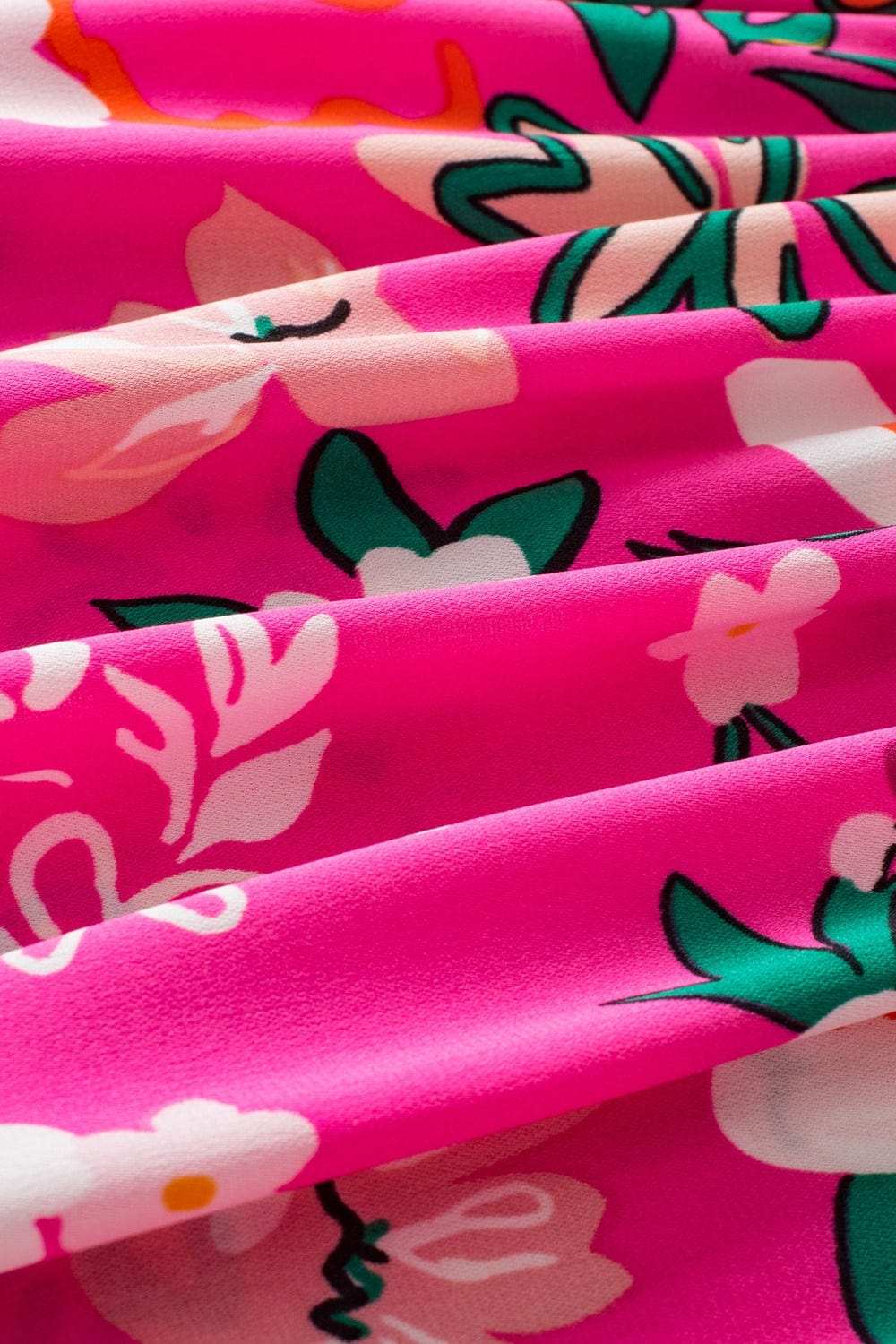 Smocked Printed Round Neck Half Sleeve Blouse - Trendsi - Flyclothing LLC