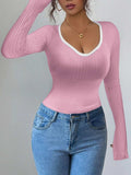 Contrast Trim Long Sleeve T-Shirt - Trendsi - Flyclothing LLC