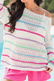 Openwork Striped Long Sleeve Knit Cover Up - Trendsi - Flyclothing LLC