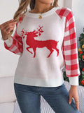 Reindeer Plaid Round Neck Long Sleeve Sweater - Trendsi - Flyclothing LLC